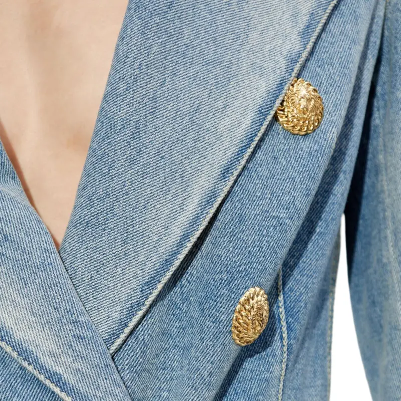 BALMAIN Classic V Neck Denim Blazer-4