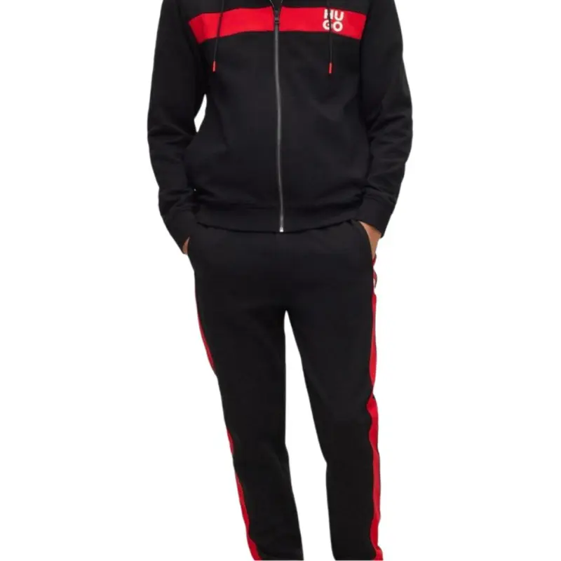 HUGO BOSS Cotton-Terry Tracksuit With Stripes And Stacked Logos Casual Sportswear Men's Black-4