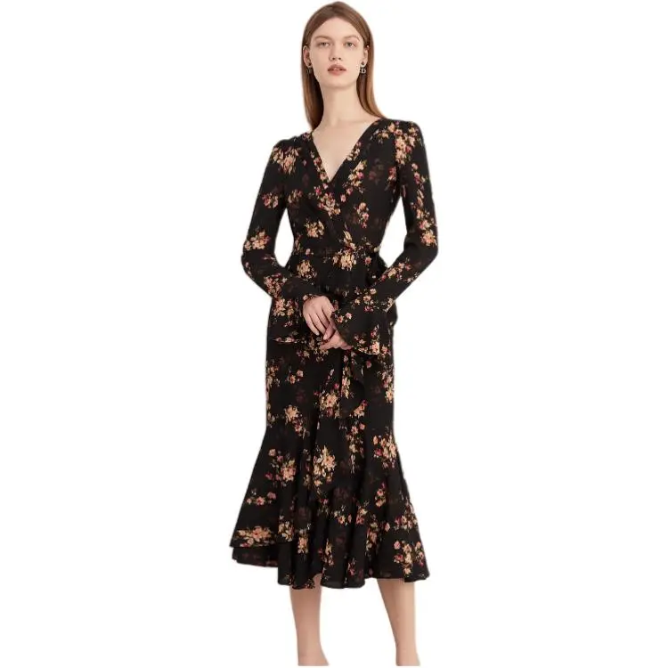DPLAY Long Sleeved Dress Women's Dark Night Floral-2