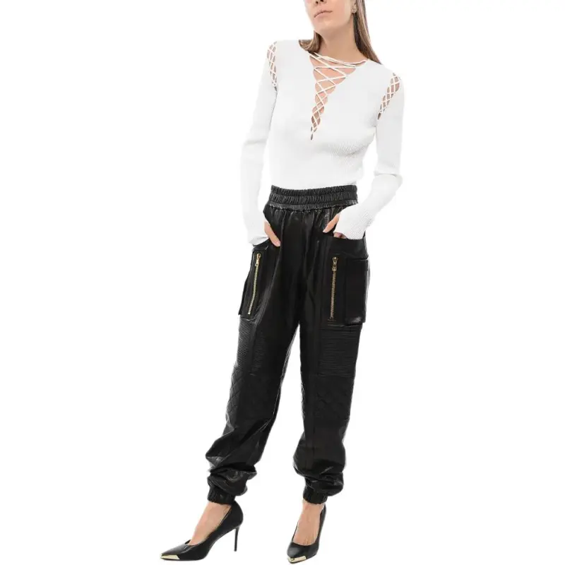 BALMAIN Leather High waisted Trousers-2