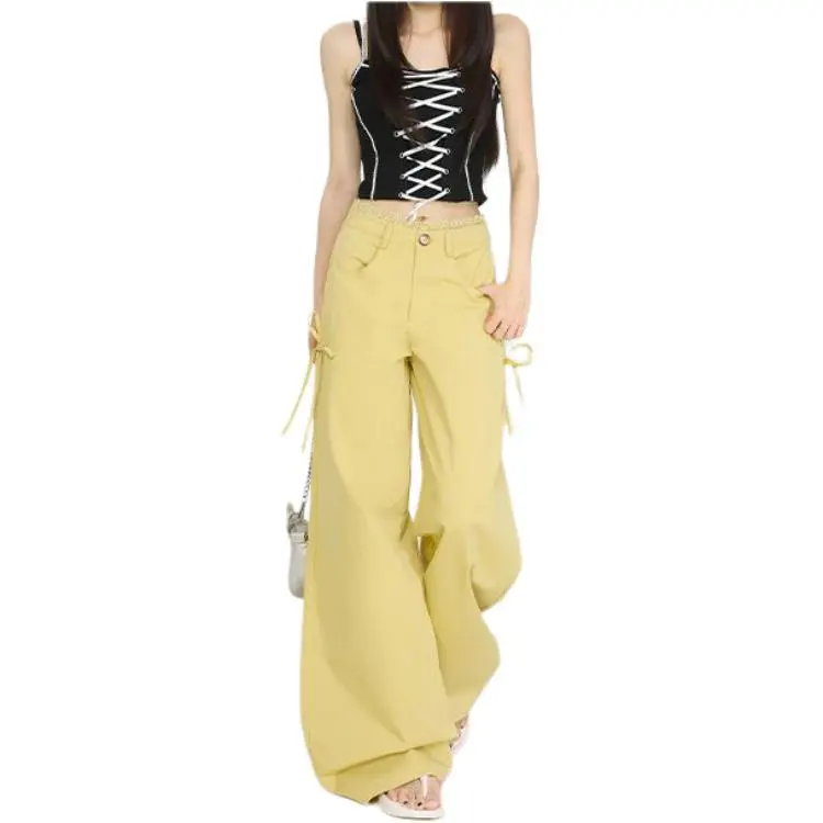 Concubine Zhu Casual Pants Women's Olive Yellow-3
