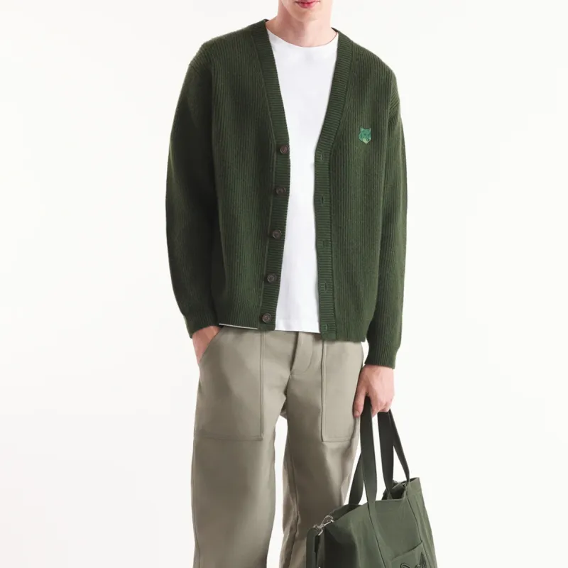 Maison Kitsune Bold Fox Head Patch Knitted Cardigan-3