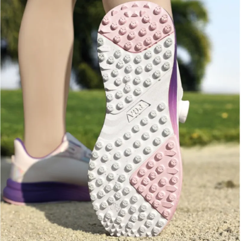 PGM Anti Slip Wear Resistant Low Top Golf Shoes Women's White Purple Pink-3