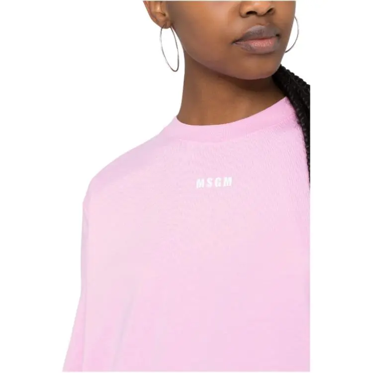 MSGM Logo Printed Long Sleeved T Shirt-4