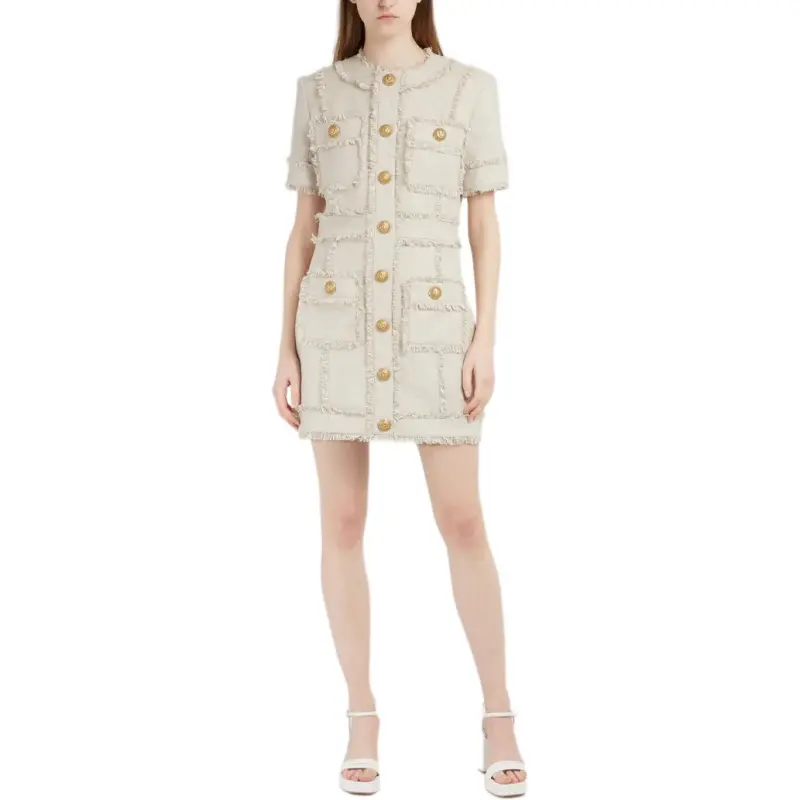 BALMAIN Short-Sleeved Dresses Women's Beige-2