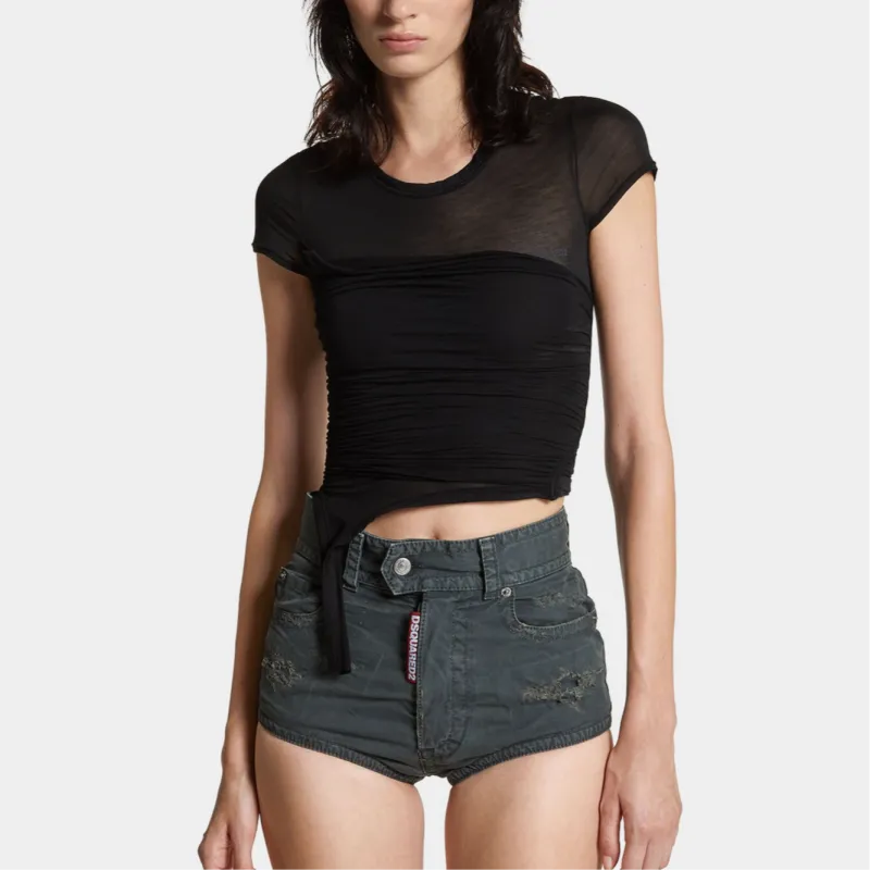 DSQUARED 2 Asymmetric Semi Sheer Short Sleeved T Shirt-2