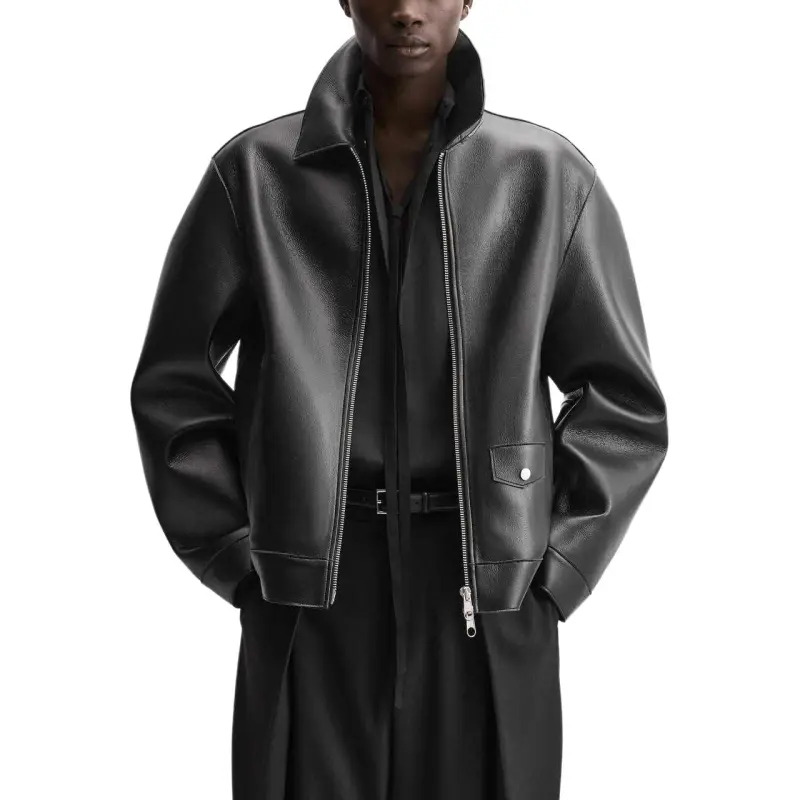 ZARA Leather Jacket Men's Black-1