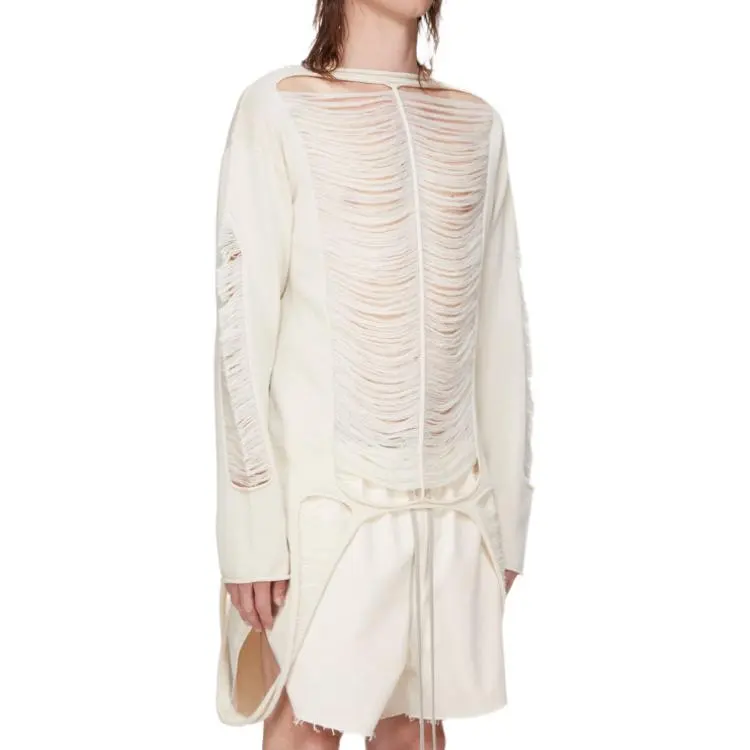 RICK OWENS Long Sleeved Distressed Knitted Top-3
