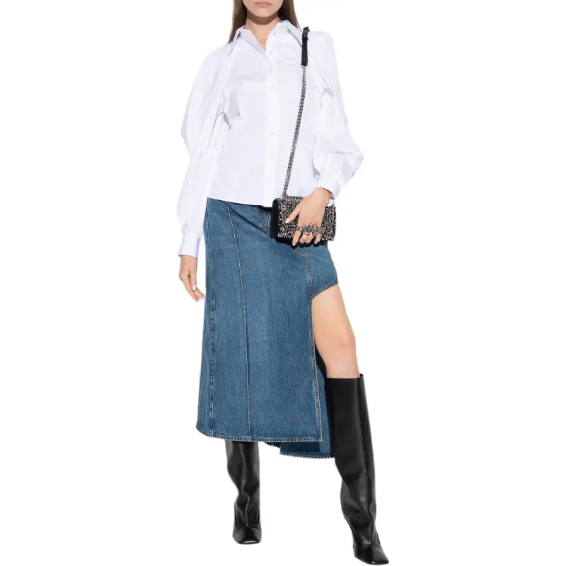 Alexander McQueen Slashed Cut Out Denim Midi Skirt-3