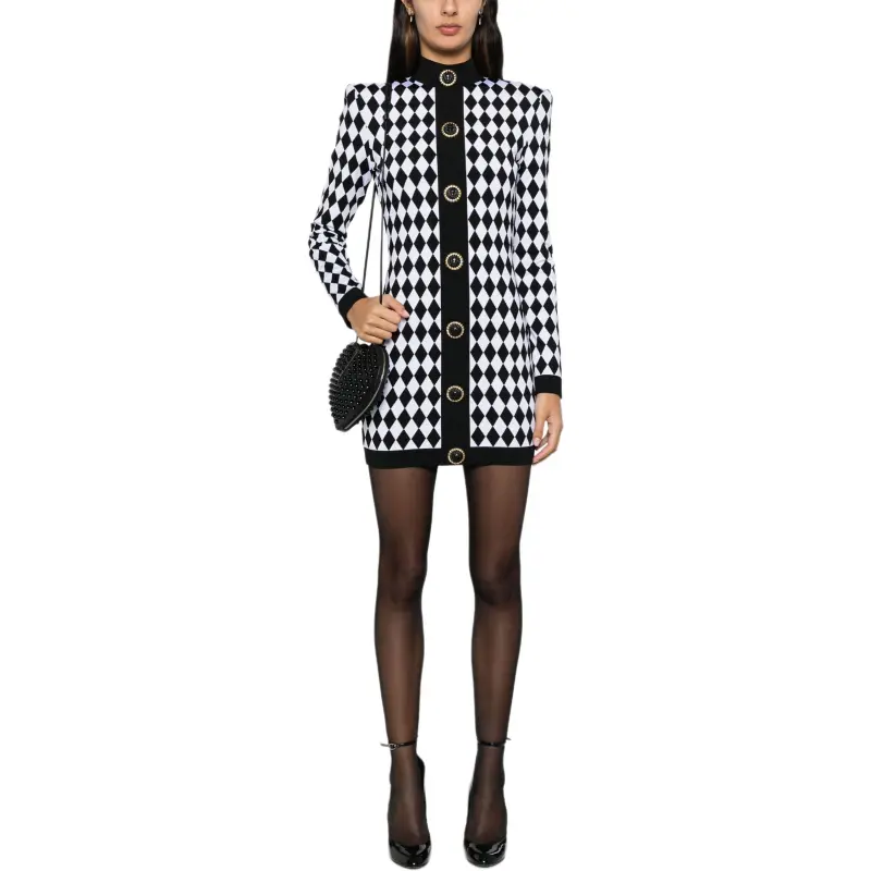 BALMAIN Long-Sleeved Dresses Women's Black White-1