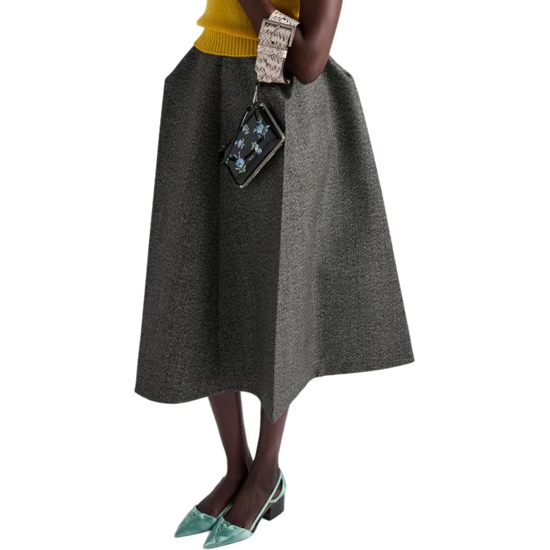 PRADA Mouliné High Waist Midi Skirt-4