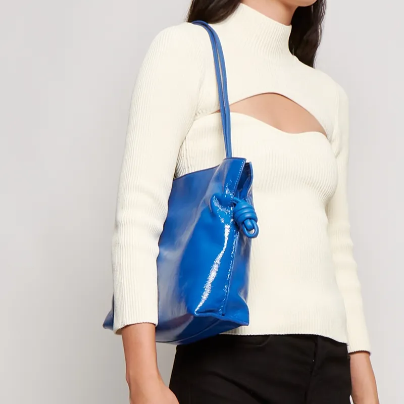 LOEWE Flamenco Leather Shoulder Bag Women's Blue-3