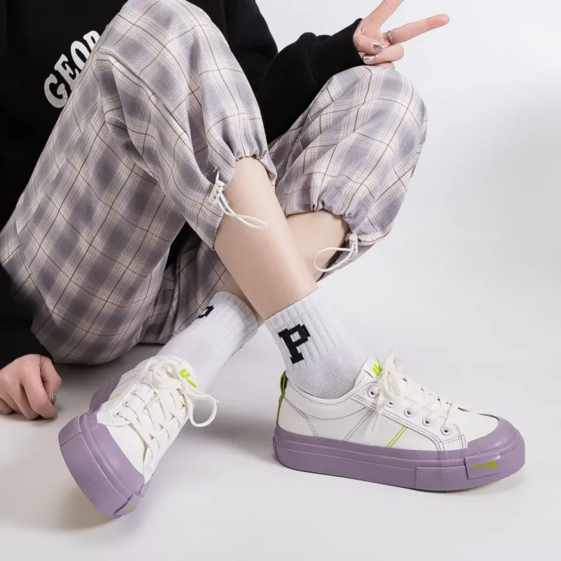 WARRIOR Canvas Shoes Women's Low Top White/Purple-8