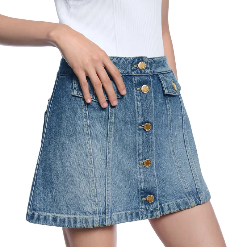 LOUIS VUITTON Button Front Denim Mini Skirt-1