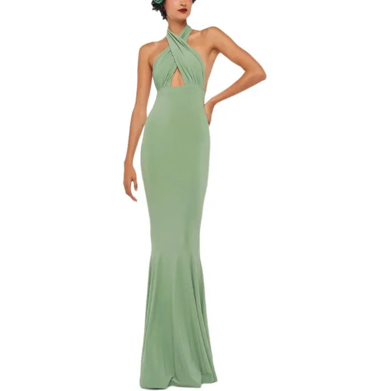 NORMA KAMALI Cross halter Fishtail Gown-3