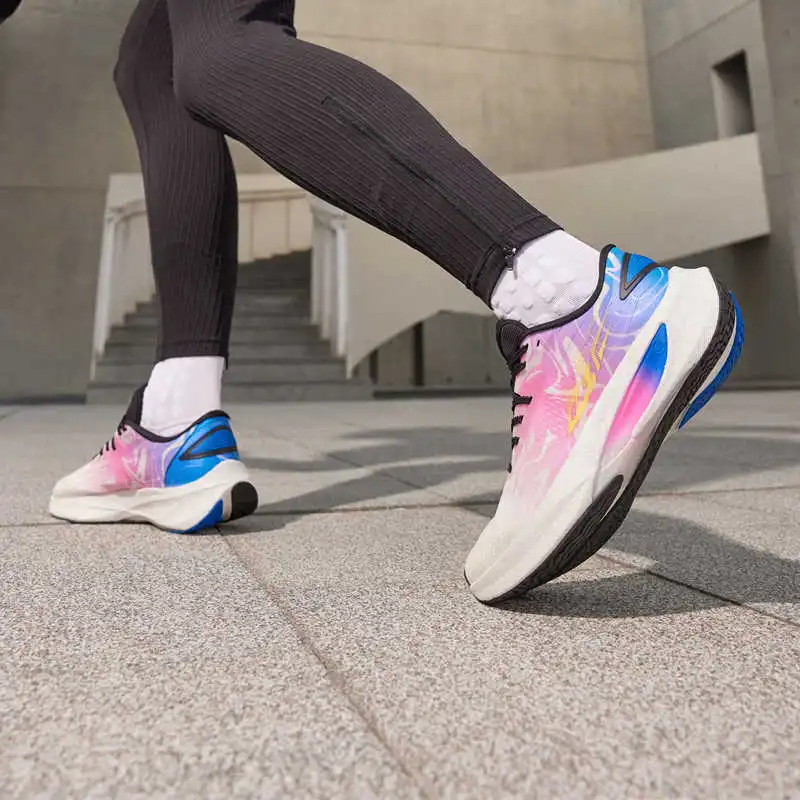 QIAODAN Anti Slip And Wear Resistant Rebound Low Top Sprint Running Shoes Men's White Pink Purple-2