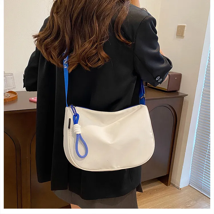 GOX Composite Cloth Shoulder Bag Regular Unisex White/Black/Sky Blue-7