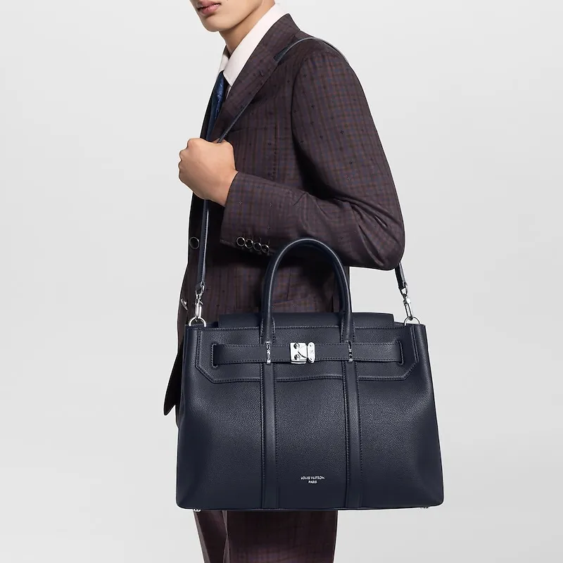 LOUIS VUITTON GEORGES Leather Trim Handbag Unisex Carbon-6