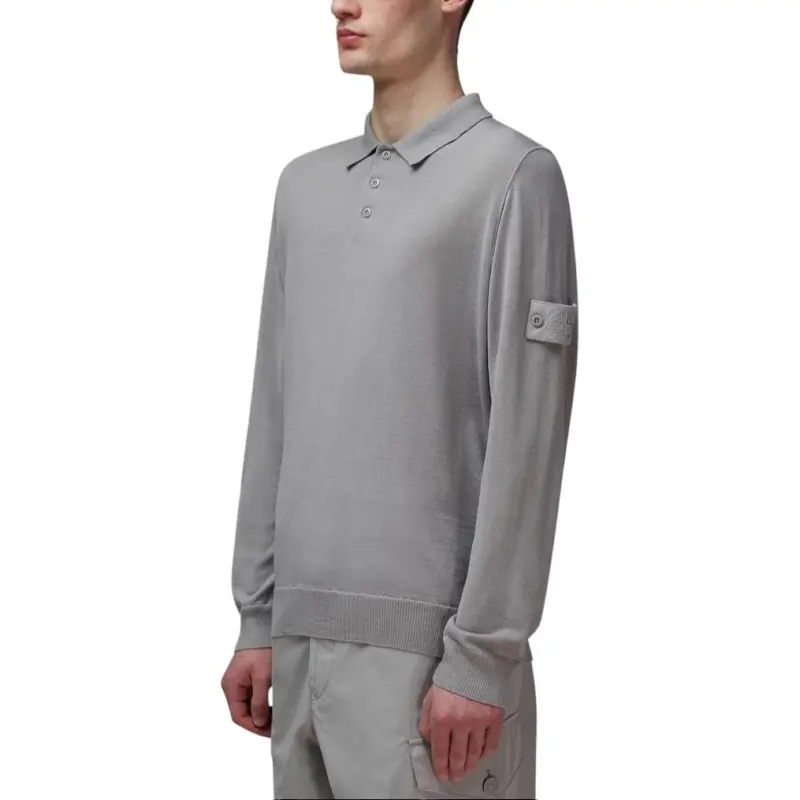 STONE ISLAND Logo Patch Long Sleeved Polo Shirt-2