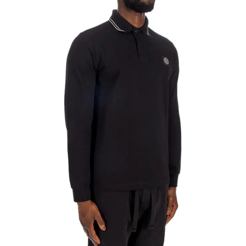 STONE ISLAND Compass Patch Long Sleeved Polo Shirt-3