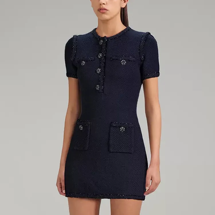 Self portrait SS23 Short Sleeved Dresses Women's Navy Blue-3