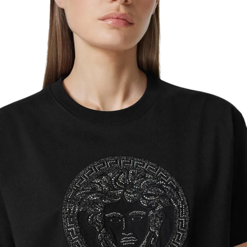 VERSACE Logo Embellished Crewneck T Shirt-4