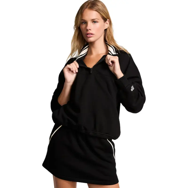 Victoria's Secret PINK Ivy Fleece Half Zip Sweatshirt/Pure Black Sweatshirt Women's Pure Black-1