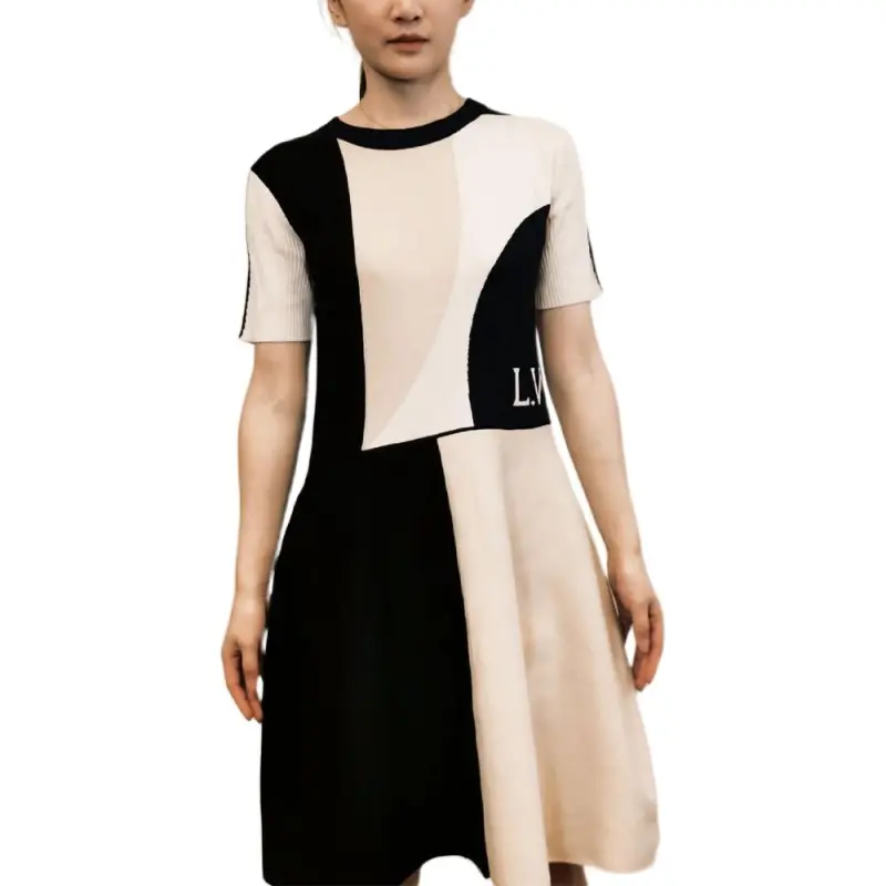 LOUIS VUITTON Short Sleeved Dresses Women's Blue White-1