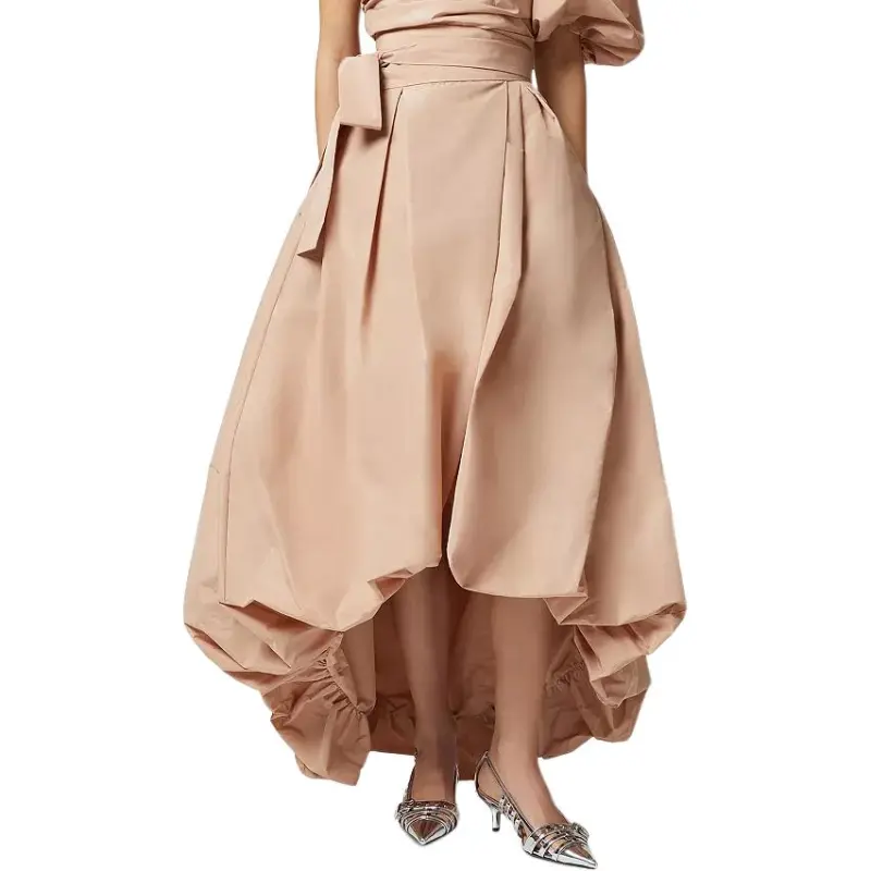 PINKO Bow Detailed Wide Taffeta Skirt-4