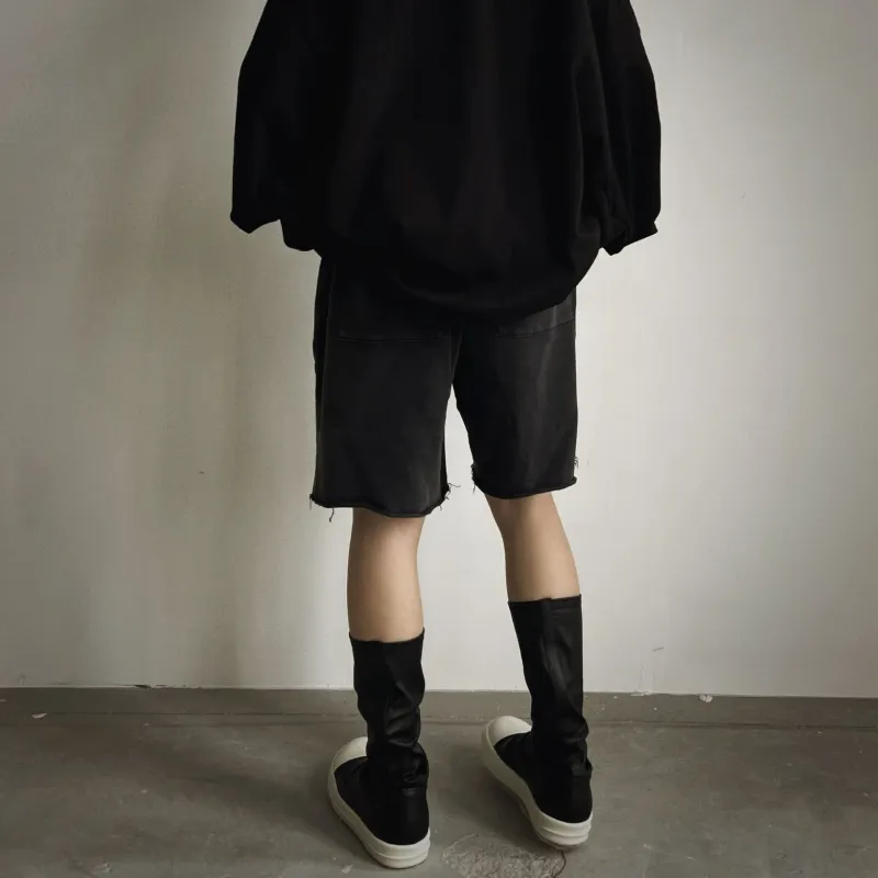 Askyurself Casual Shorts Unisex Washed Black-4