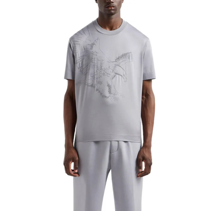 EMPORIO ARMANI Lyocell blend Jersey T shirt With Oversized Eagle Embroidery And Print-1