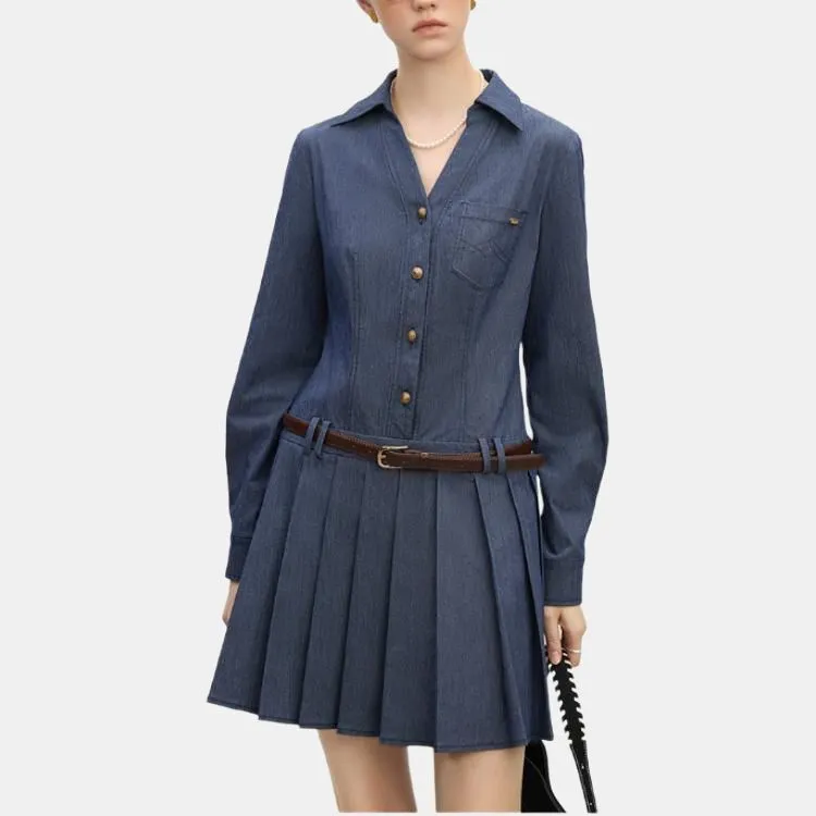 FANSILANEN Long Sleeved Dresses Women's Denim Blue-2