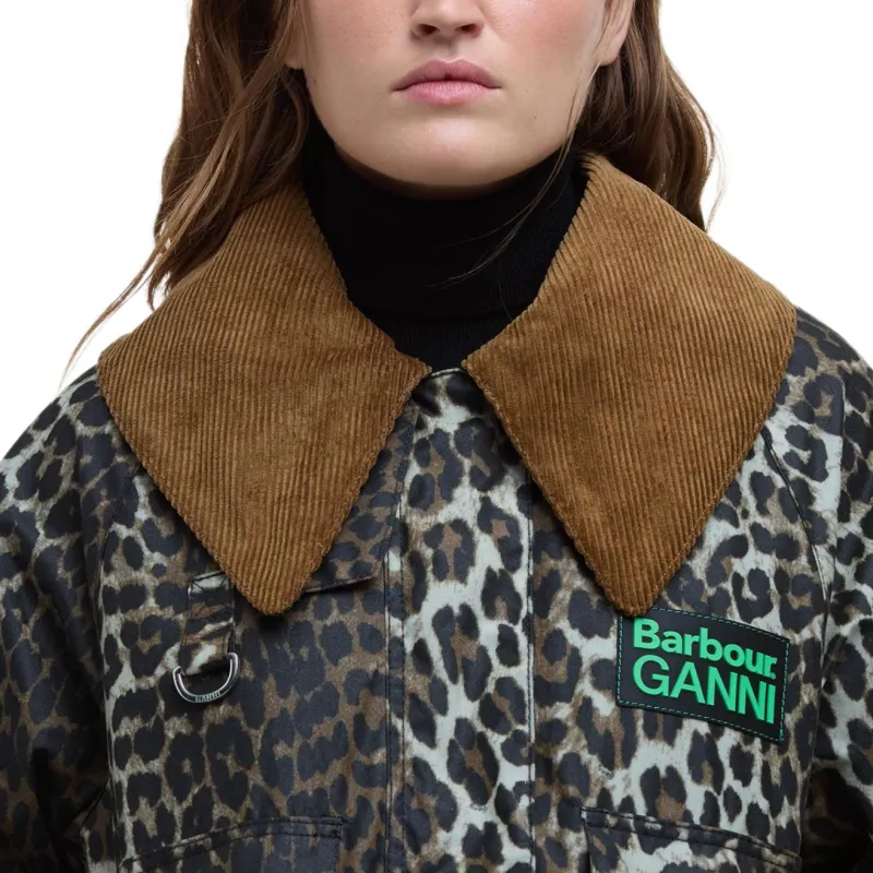 BARBOUR X Ganni Leopard Printed Waxed Jacket-5