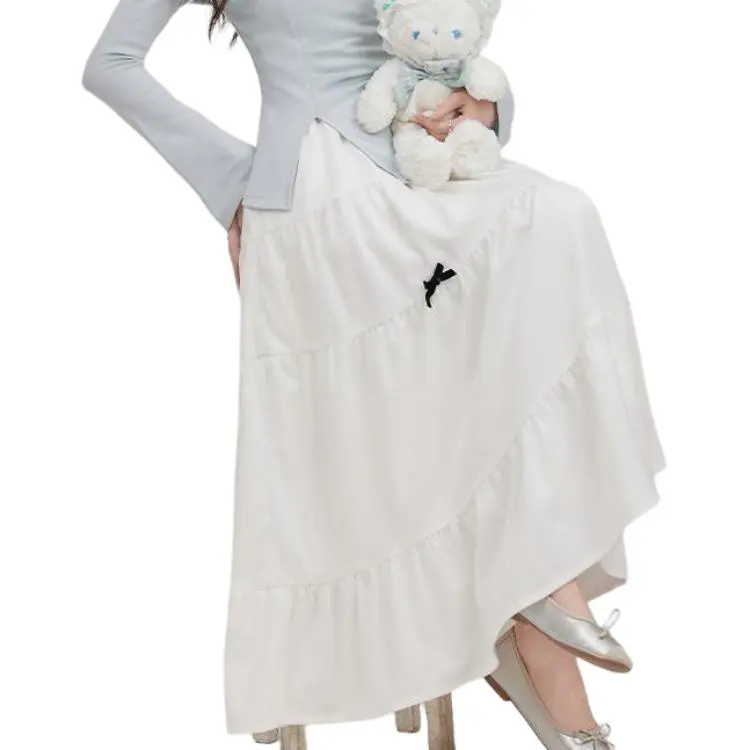 XUANSHU Casual Long Skirt Women's White-2