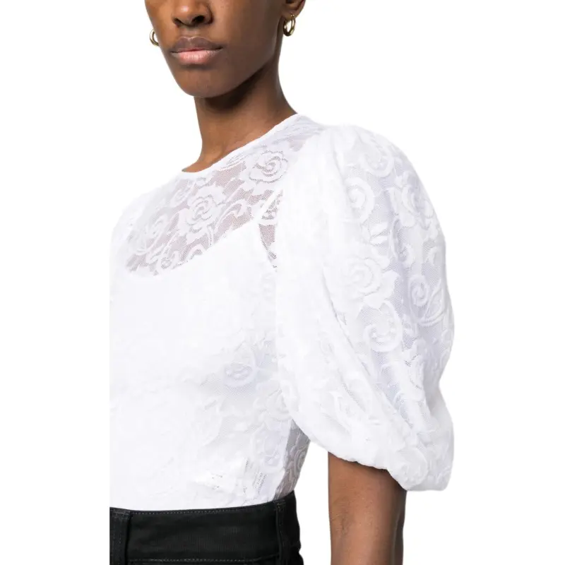MSGM Floral-lace Puff-sleeve Top-4