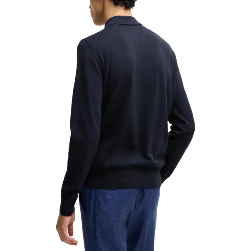 HUGO BOSS Cotton Jersey Regular Fit Sweater With Polo Collar Polo Shirt Men's Marine Blue-2