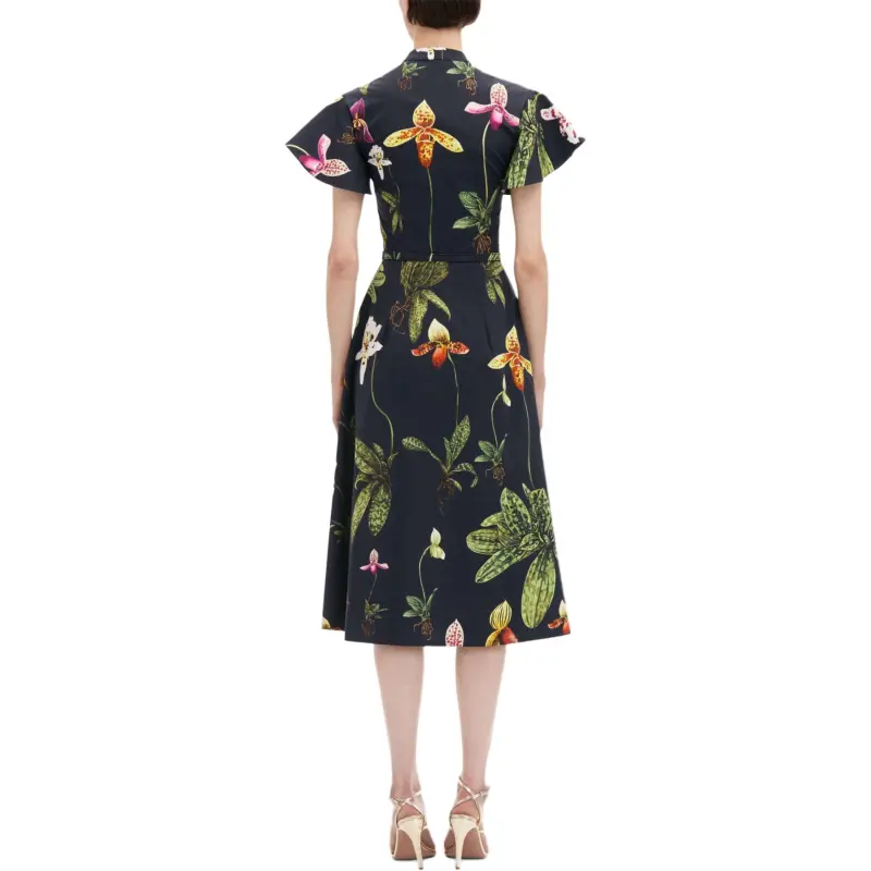 Oscar De La Renta Orchid Short sleeved Cotton Poplin Dress-2