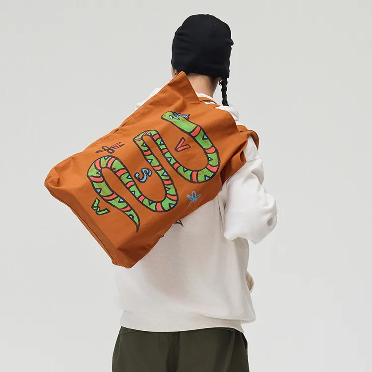 Vision Street Wear × Mark Oblow Canvas Canvas Bag Handbags Regular Unisex Ecru/Orange Red-4