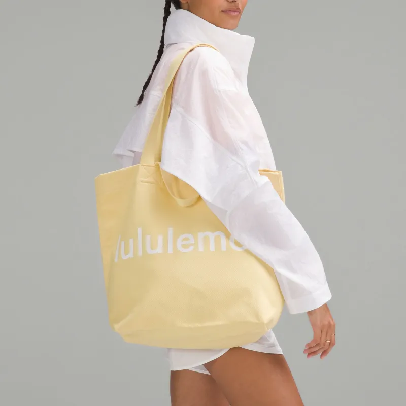 Lululemon Cotton Blend Canvas Canvas Bag Totes Shopping Bag One Shoulder Handbags Regular Unisex Swirl Yellow & White-3