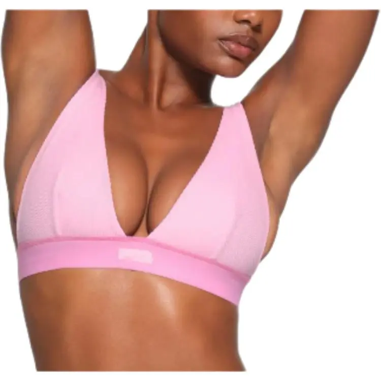 SKIMS Valentine's Day COTTON RIB PLUNGE BRALETTE Bra Women's BUBBLE GUM/Bubble Gum-1