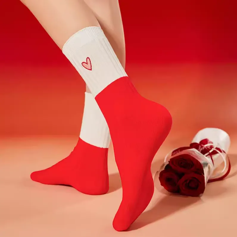 MADALLO Mid Calf Socks Women's 6 Pack Red-1