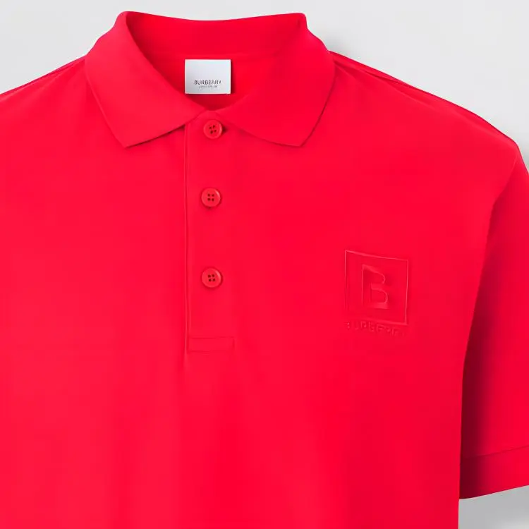 Burberry SS23 Men Solid Logo Printed Short Sleeve Polo Shirt Red-4