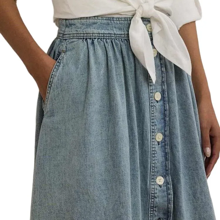 LAUREN RALPH LAUREN SS25 Denim Long Skirt Women's Blue-4