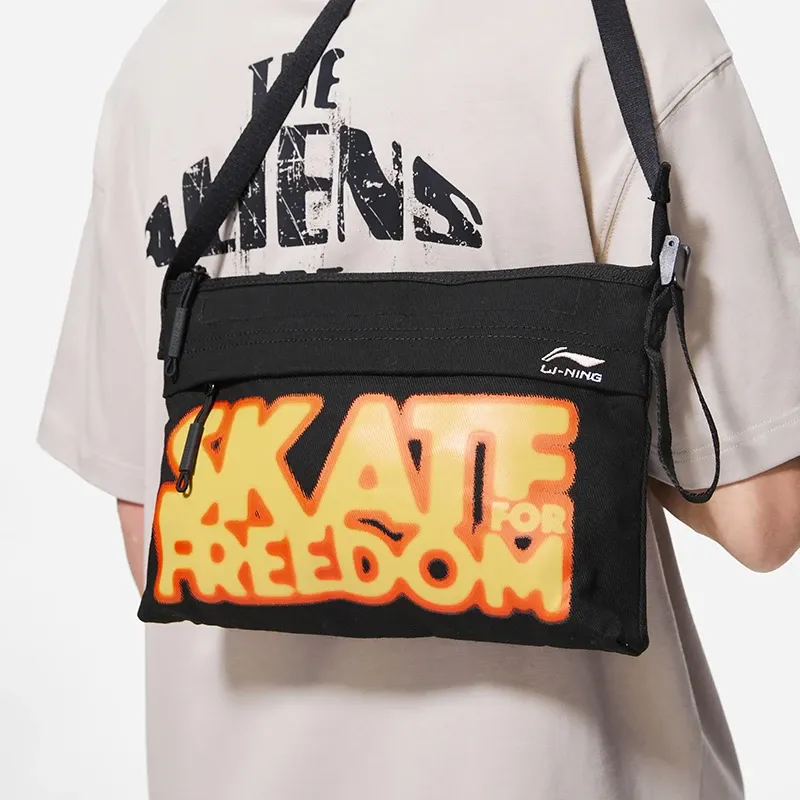LiNing Skateboard Cotton Shoulder Bag, Crossbody Bag Unisex Black-4
