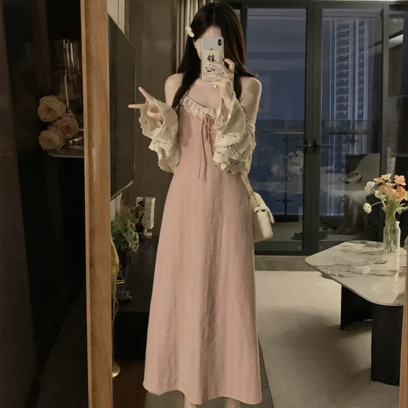 GULIANFEI Slip Dresses Women's Pink Camisole Dress-2