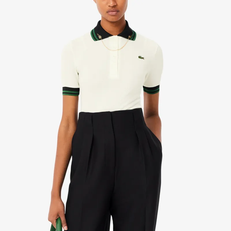 LACOSTE Ribbed Polo Collar Top-2