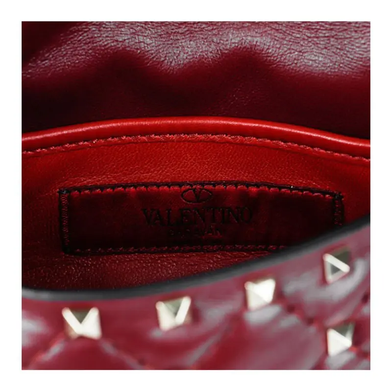 Valentino Lambskin Shoulder Bag Trumpets Women's Burgundy-7