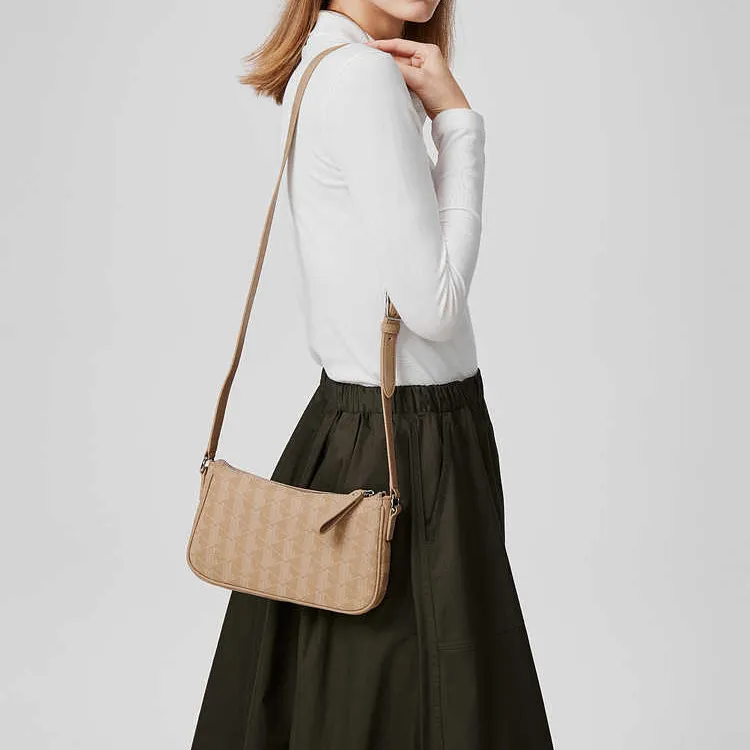 LACOSTE Polyurethane PU Croissant Crossbody Bag Shoulder Bag Medium Size Women's Brown-4