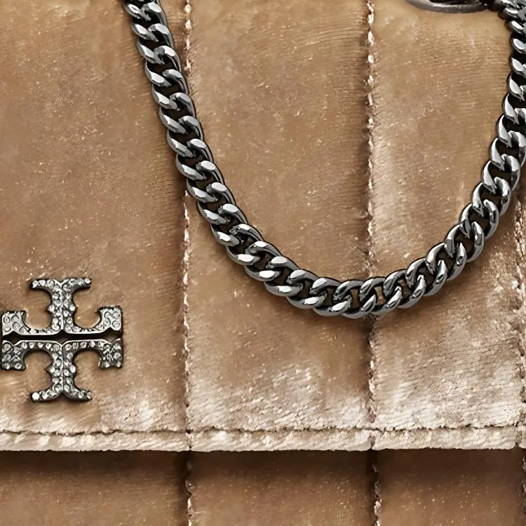 TORY BURCH Kira Velvet Shoulder Bag Mini Women's Taupe-3