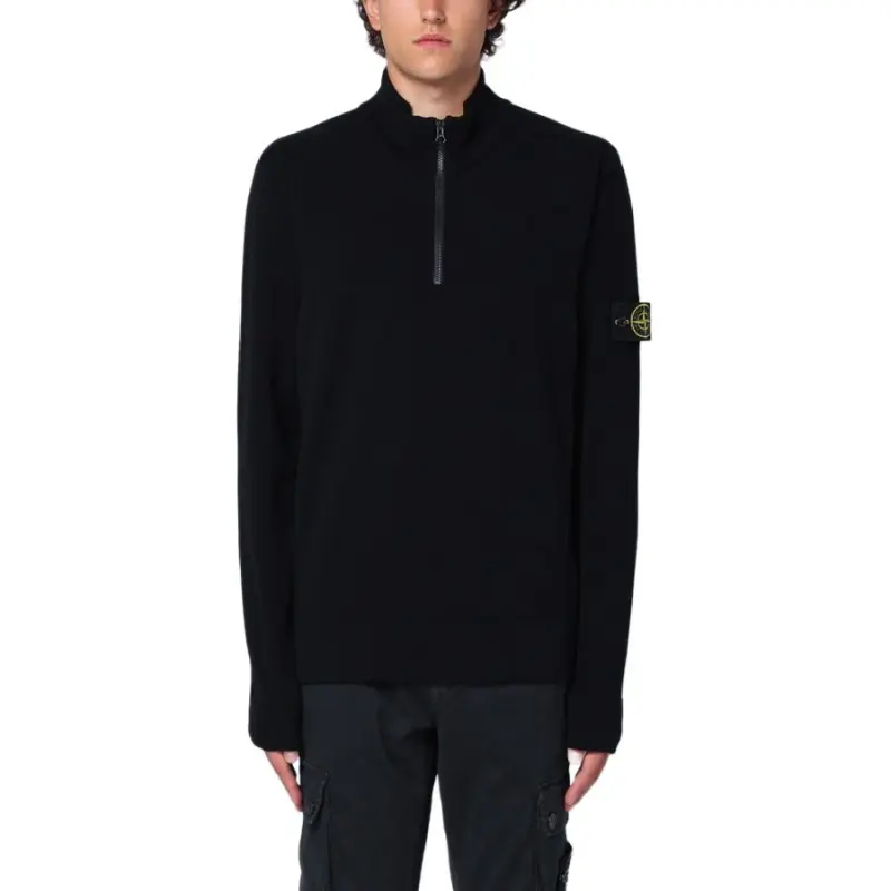 STONE ISLAND Logo Patch Half Zipped Jumper-3